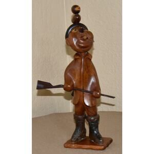 Vintage DOLFI Italian Hand Carved Wooden Duck Hunter w/Rifle Folk-Art Sculpture